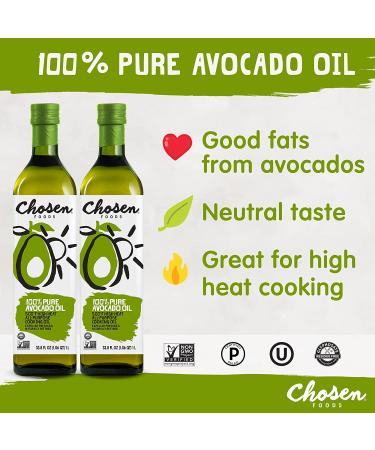 Chosen Foods 100% Pure Avocado Oil 1L 2 Pack - Keto & Paleo-Friendly, Kosher Oil for Cooking, Baking, Frying, Sauces, Dressings - 33.8 Fl Oz (Pack of 2) - Buy Online on GoSupps.com