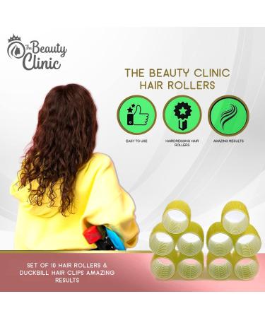 The Beauty Clinic Velcro Rollers for Hair - 10 PCS Self Grip Hair Roller 44mm by 63mm with 6 Duckbill Sectioning Clips Hairdressing Curlers And Self Holding DIY Roller Storage Bag Yellow - Buy Online on GoSupps.com
