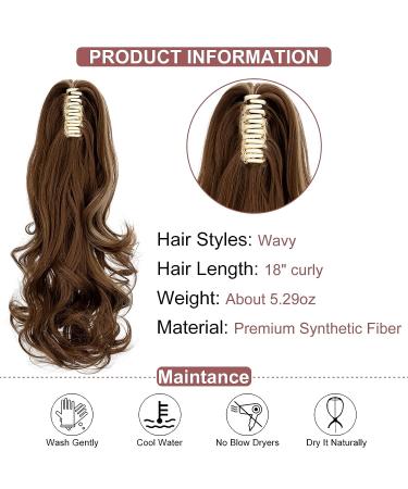 18-inch Curly Ash Blonde Mix Light Brown Ponytail Extension - Clip-in Claw Hairpiece for Women - Buy Online on GoSupps.com