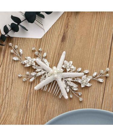 Starfish Bride Wedding Hair Comb - Silver Crystal & Pearl Beach Bridal Hair Piece for Women and Girls - Buy Online on GoSupps.com