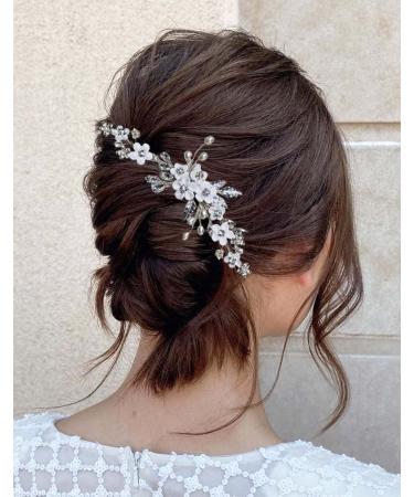 Unicra hairpins with flower for wedding bride silver colors crystal hair accessories pearl clips headdresses for women and bridesmaids 3 pieces