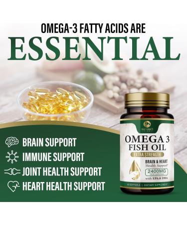 Omega 3 Fish Oil Pills 2400mg - Triple Strength Omega 3 Fish Oil Supplements - Best EPA & DHA Fatty Acids for Brain & Heart Health Support Nature's Omega3 Supplement 30 Day Supply - 60 Softgels 60 Count (Pack of 1) - Buy Online on GoSupps.com