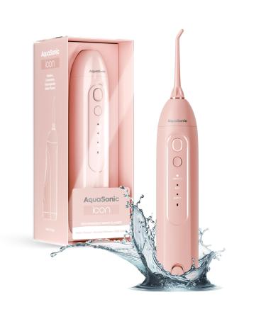 AquaSonic Icon Water Flosser for Teeth Cordless Rechargeable Oral Irrigator Waterproof Portable Dental Cleaning with Jet Tip Braces Home Travel - Blush