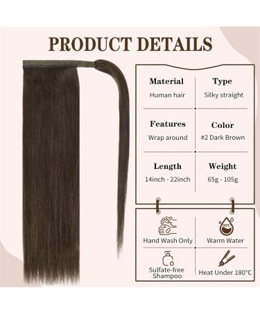 Ponytail Extension Human Hair Ponytail Extension 14-22" Long Straight Wrap Around Ponytail Clip In Hair Extension Brazilian Remy Hair Straight Ponytail Hairpieces Ponytail Hairpiece for Women (Color 22inch 105G #2 - Buy Online on GoSupps.com