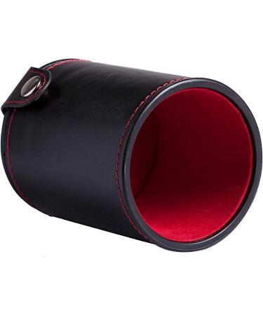 Black PU Leather Dice Cup Set with Storage Compartment + (5) 16mm Transparent Dice | Gift Boxed | Smoke/Red - Buy Online on GoSupps.com