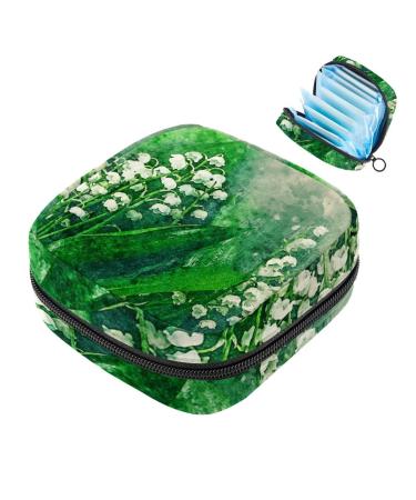 Menstruation pad bag with zipper women's napkin bag tampons collective bags for women and girls (flora-flora-natural season field)