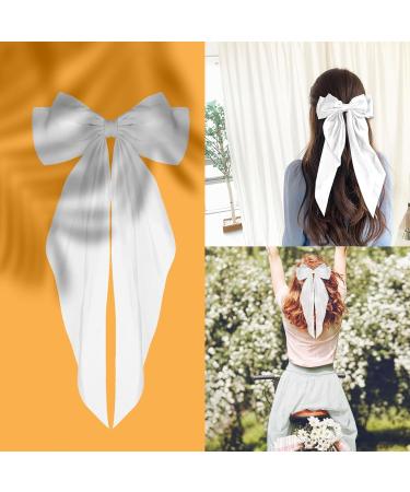 White Hair Bow Hair Bow Hair Bows For Women Simple Large Hair Bow with Long Silky Satin Tail Large Bows 90's Accessories for Party Women Girls - Buy Online on GoSupps.com
