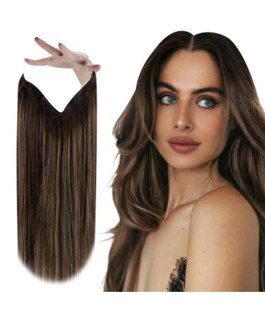 Vivien real hair extensions with wire remy extensions wire hair recovery balayage wire extensions real hair darkest brown to light brown and brown #2/8/2 18 inch/45cm 80g 4-1 wire #2/8/2