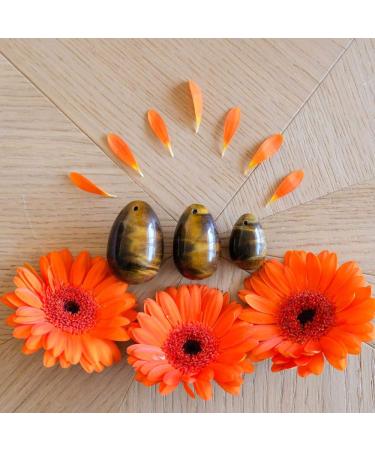 3 Yoni eggs made of tiger eye-perforated