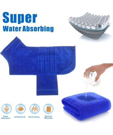Dolahovy Dog Bathrobe Towel | Micofiber Rapid Dry Robe for Small Medium & Large Dogs | Super Absorbent 2XL Blue - Buy Online on GoSupps.com