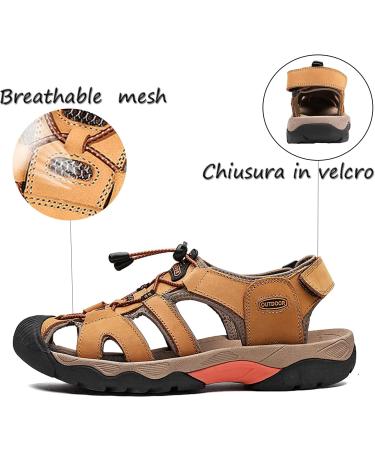 Men's Leather Beach Trekking Sandals | Vtasq Outdoor Summer Shoes | Breathable Hiking & Water Sports Sandals | EU Size 42 Gold Yellow - Buy Online on GoSupps.com