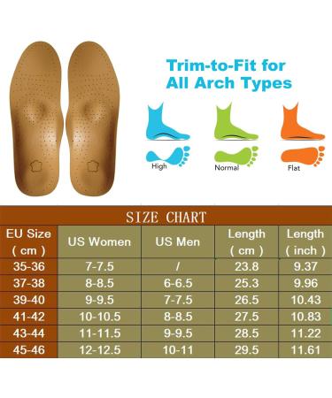 Men's Thin Leather Insoles for Flat Feet & Plantar Fasciitis - Arch Support Replacement Soles in Yellow - Size 10.5-11 M US - Buy Online on GoSupps.com