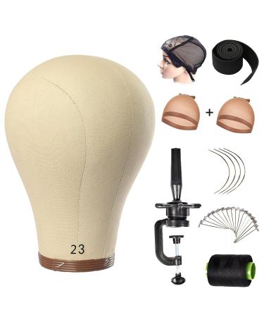 Wig Head Stand Mannequin Head 20"-24" Dome Cork Canvas Manican Block Head for Making Drying Styling Display Wigs with Stand 23 Inch (Pack of 1) Brown