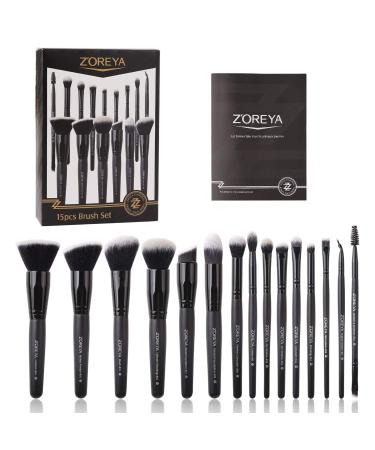 Zoreya 15-Part Make-Up Brush Set with Case | Premium Blending Powder Blush and Concealer Brushes - Perfect for Eye Cosmetics & Daily Makeup - Buy Online on GoSupps.com