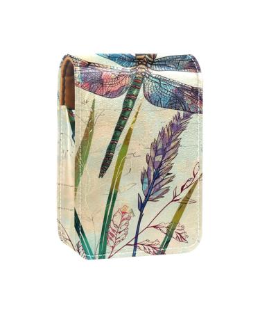 Travel Lipstick Organizer Case Lipstick Case Portable Makeup Bag With Mirror Watercolor Vintage Plant Dragonfly G382h2tajv