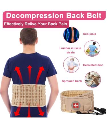 Decompression Back Belt for Lower Back Pain Relief | Lumbar Traction Device for 29-49 Inch Waists - Unisex Beige - Buy Online on GoSupps.com