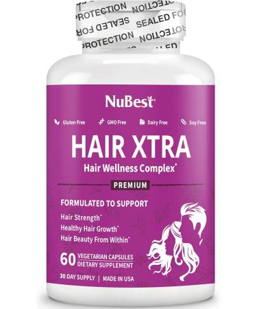 NuBest Hair Xtra - Advanced Hair Growth Vitamins with Biotin, Zinc, MSM, B Vitamins, Choline - Supports Healthy Hair Growth, Volume & Strength - 60 Capsules | 1 Month Supply - For Men & Women - Buy Online on GoSupps.com