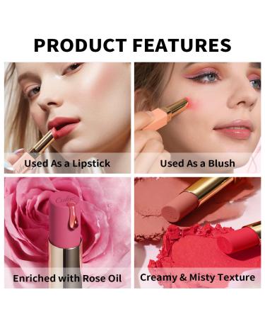 Oulac Pink Lipstick & Blush | Highly Pigmented Multi-Use Blush Stick | Hydrating Long-Lasting Vegan Lip Cream (Y04 Super Girl) - 3.6g - Buy Online on GoSupps.com