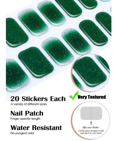 EBANKU Dark Green Glitter Gradient Gel Nail Strips - 20Pcs Waterproof Long-Lasting Real Gel Polish with Nail File | UV/LED Lamp Required - Buy Online on GoSupps.com