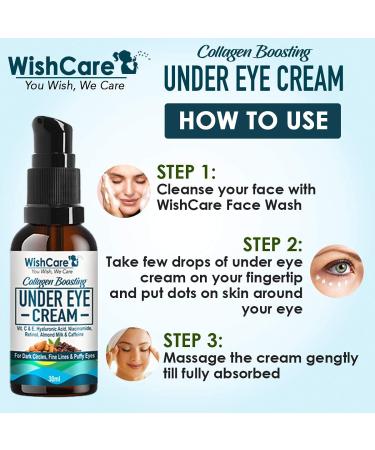 Buy Wish.Care Collagen Boosting Under Eye Cream - Dark Circles & Wrinkles Solution with Caffeine Almond Milk Vitamin C & E Hyaluronic Acid Retinol - 30ml - Buy Online on GoSupps.com