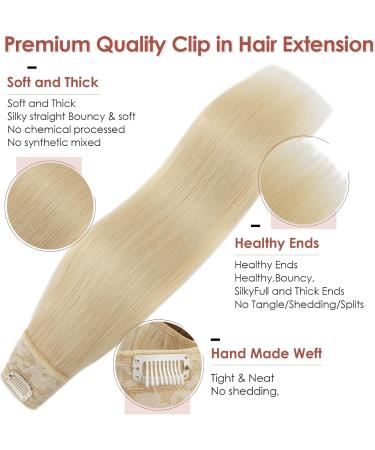 Benehair Clip in Human Hair Extensions One Piece Real Human Clip in Hair Extensions 14 Inches 55g Blonde Real Human Hair Extension Upgraded V Type Clip in Hair Extension for Women #60 14Inches Platinum Blonde #60 - Buy Online on GoSupps.com