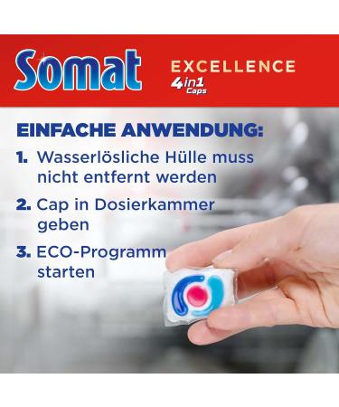 Somat Excellence 4-in-1 Caps (2 x 44 Caps) Quick-Dissolving Dishwasher Tablets Somat Caps for Excellent Cleaning and Shine even in the Eco Program and at Low Temperatures 44 Count (Pack of 2) - Buy Online on GoSupps.com