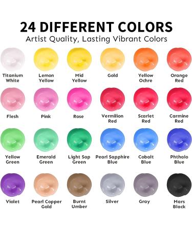 Acrylic Paint Set - 24 Colors (2 oz/Bottle) with 12 Art Brushes | Art Supplies for Painting on Canvas, Wood, Ceramic & Fabric | Rich Pigments for Beginners, Students & Artists - Buy Online on GoSupps.com
