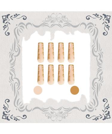 VOTACOS Long Coffin Press on Nails - Nude with Golden Design | False Nails for Women - Glossy Stick on Nails - Buy Online on GoSupps.com