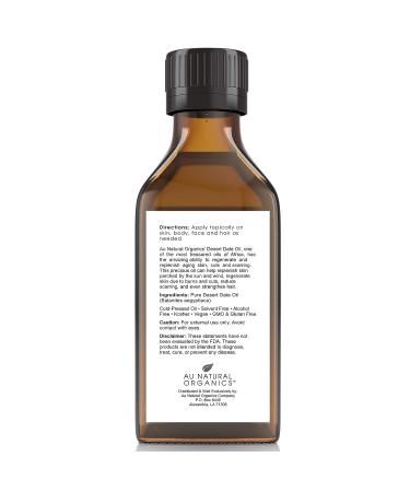 Desert Date Oil - Cold Pressed Extra Virgin Anti-Wrinkle Anti-Aging Oil | 100% Pure Organic | Strengthens Hair, Restores Elasticity | Unrefined 3.4 Oz - Buy Online on GoSupps.com