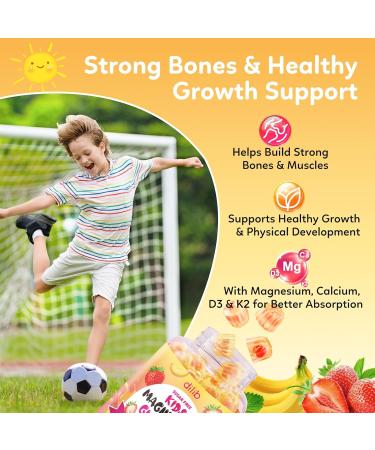 Magnesium Glycinate Gummies for Kids - with L-Theanine Ashwagandha Vitamin D3 K2 Magnesium for Kids - Sleep Calm Muscle Relaxation Cognitive Sugar Free Strawberry & Banana Filled Gummies 60ct - Buy Online on GoSupps.com