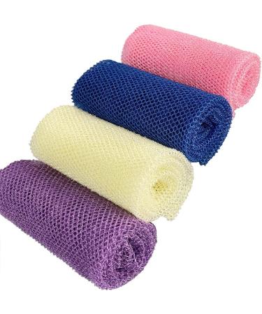 4 Pack Bath Sponge Net Body Scrubber Set - African Exfoliating Shower Nets - 11.8 inch X 31.5 inch Long Body Exfoliating Brush - Pink, Blue, Purple, Beige - Buy Online on GoSupps.com