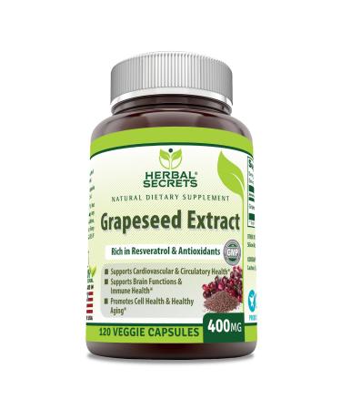 Herbal Secrets Grapeseed Extract 400 mg 120 Veggie Capsules (Non-GMO)- Support Immune Health* Supports cardiovascular Health* 120 Count (Pack of 1)