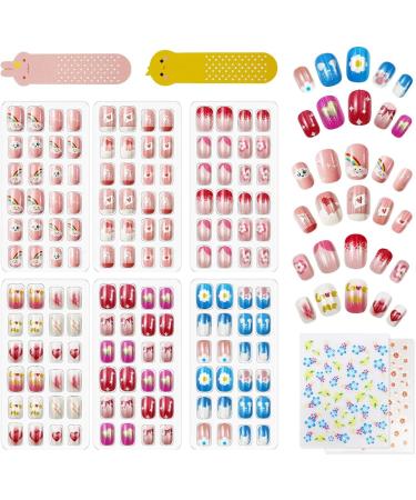 144Pcs Kids Press on Nails | Children Girls Short Artificial Fake Nails | Quick Stick On | Full Cover Acrylic Nail Tip Kit | Cute Pre Glue | Gift for Kids Nail Decoration - Buy Online on GoSupps.com