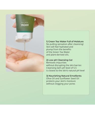 YADAH Green Tea Pure Cleansing Gel - pH Balanced Vegan Foaming Cleanser Natural Ingredients for Gentle & Smooth Face Wash 3.4 Fl Oz - Buy Online on GoSupps.com