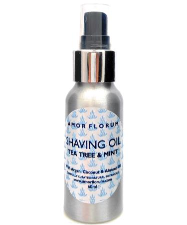 100% Pure and Natural SHAVING OIL - ARGAN COCONUT ALMOND + MINT & TEA TREE - 60ml by AMOR FLORUM BLU. Smooth Comfortable Shave. Irritation Free Moisturised and Nourished skin.