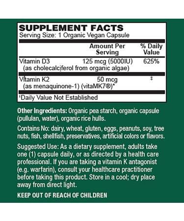 PlantFusion Organic Vegan Vitamin D3 + K2 5 000 IU 50MCG Vitamin D Sourced from Plant Based Lichen and Vitamin K2 for Immune Support and Bone Health - 60 Capsules 60 Count (Pack of 1) - Buy Online on GoSupps.com