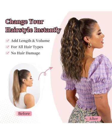 Brikabia Blonde Ponytail Extension - 40cm Curly Clip-In Hairpiece for Women Medium Brown Ash Blonde Long Corrugated Style - Buy Online on GoSupps.com