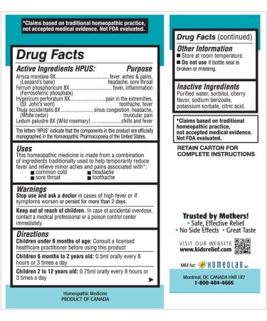 Kids Relief Pain & Fever Homeopathic Oral Liquid - 0.85 fl oz - Buy Online on GoSupps.com