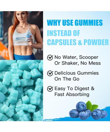 Creatine Monohydrate Gummies 5000mg - Muscle Strength & Energy Boost for Men & Women | Chewable Pre-Workout Supplement - 90 Count Blueberry - Buy Online on GoSupps.com