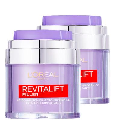L'Oréal Paris Revitalift Filler Rejuvenating, Nourishing and Moisturizing Face Cream-Gel with Hyaluronic Acid for All Skin Types - 2 x 50 ml Jars