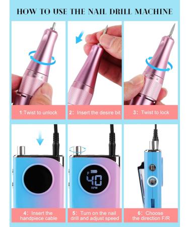 Kalolary Nail Drill 40000RPM Rechargeable Electric Nail Files Portable Nail Drill with 13 Drill Bits for Acrylic Nails Gel Professional Nail Tools for Manicure Pedicure Salon & Home Use - Buy Online on GoSupps.com
