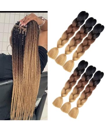 Ali Show 6 pieces/Lot ombre synthetic braiding hair jumbo braids hair braiding kanecalon mambo twist synthetic hair extension (24inch black brown) black-brown