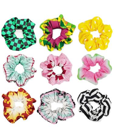 9 Pcs Hair Scrunchies Colorful Hair Bow Scrunchy Ponytail Holder Anime Ties Ropes for Women and Girls