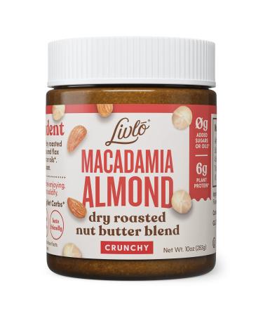 Livlo Macadamia Almond Nut Butter - Clean Keto Nut Butter with No Added Sugar or Oils – 6g Plant Protein – Dry Roasted, Low Carb & Paleo Friendly - Crunchy, 10 oz.