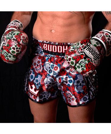 Buddha Fight Wear Fantasy Luzbel Boxing Gloves - 16oz Red - Muay Thai & Kickboxing - Odor-Resistant Synthetic Leather - Reinforced Seams - Unique Designs - Buy Online on GoSupps.com