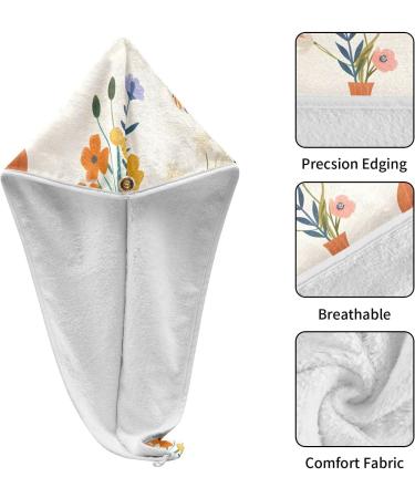Super Absorbent Hair Towel 2 Pack | Quick Dry Hair Turbans with Button Twisty Wrap | Beautiful Bouquets Design for Women & Girls - Buy Online on GoSupps.com