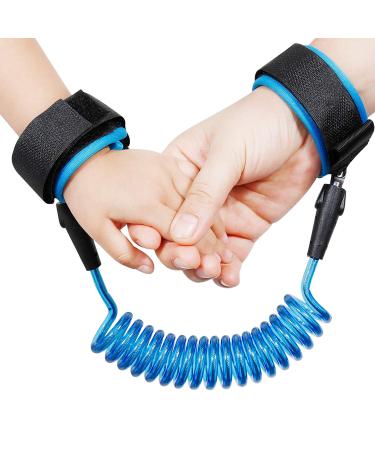 Anti-lost wrist belt children safety hand loop 360 rotation elastic wire rope breathable cotton arm joints for travel outdoor walking maximum length 1.5m (blue)