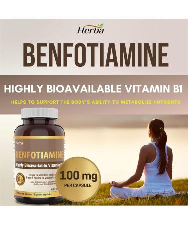 Herba Benfotiamine B1 Vitamin - 120 Capsules | 100mg of High Dose Vitamin B1 Supplement | Highly Bioavailable - Fat Soluble Vitamin B 1 | Better Absorption than Thiamine B1 Supplement | Made in Canada - Buy Online on GoSupps.com