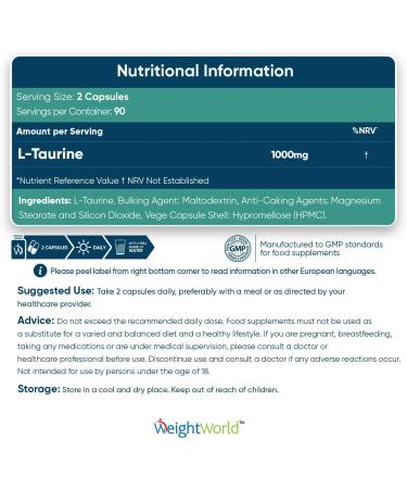 Taurine 1000mg Capsules - 180 High Strength | Vegan Amino Acid Supplement - Pre Workout for Men & Women - Made in UK - Buy Online on GoSupps.com