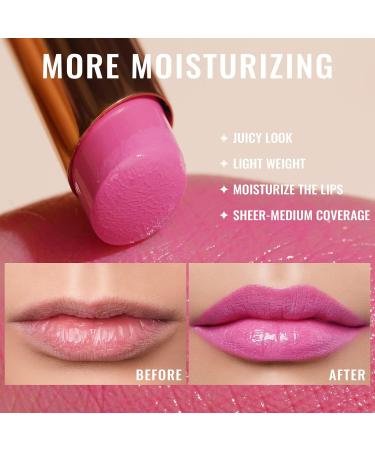 Oulac Moisturising Lipstick Pink - Hydrating Tinted Lip Balm for Dry Lips | Juicy Glossy Finish Vegan Cruelty-Free - She Pop (06) - Buy Online on GoSupps.com